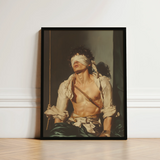 Black-framed Art Print Muscular Man Dark Curly Hair Neoclassical Homoeroticism Meets Quiet Defiance, Bondage Homoerotica