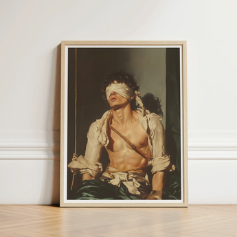 Framed Art Print Muscular Man Dark Curly Hair Neoclassical Homoeroticism Meets Quiet Defiance, Bondage Homoerotica