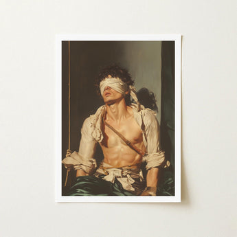 Boundless - Neoclassical Bondage Homoerotica Art Print / Canvas Framed Muscular Man Dark Curly Hair Homoeroticism Meets Quiet Defiance,