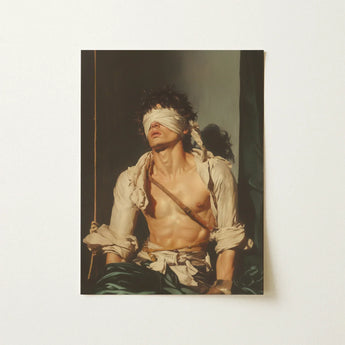 Boundless - Neoclassical Bondage Homoerotica Art Print / Canvas Framed Reproduction Classical Painting Shirtless Man Dark Curly