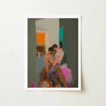 Bounty - Grungy Gay Romance Art Print / Canvas Framed Abstract Painting Two Figures Intimate Pose Rendered, Prints