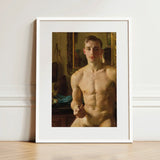 The Boxer - Konstantin Andreevic Somov Art Print / Canvas Framed Classical-style Portrait Nude Young Man Defined Musculature Somov’s ?The B