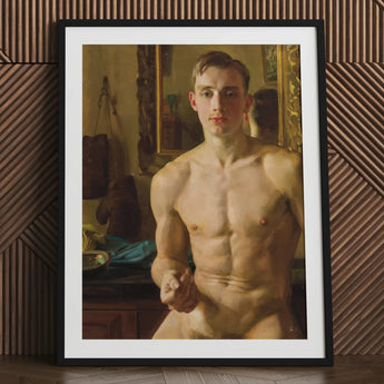 The Boxer - Konstantin Andreevic Somov Art Print / Canvas Framed Oil Painting Nude Young Man Defined Musculature Somov’s ?The Boxer’, M
