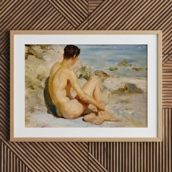 Boy on a Beach - Henry Scott Tuke kunstdruk / Canvas, 30x20’’ / 76x51cm / Naturel frame / Passe-partout, Posters, prints & visuele kunstwerken, Toby