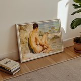 Boy on a Beach - Henry Scott Tuke Art Print / Canvas Framed Painting Nude Figure Beach Rendered Soft Impressionistic Scott Tuke Cornish
