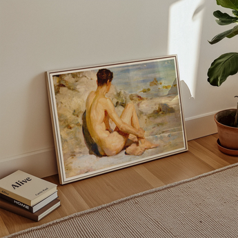 Boy on a Beach - Henry Scott Tuke Art Print / Canvas Framed Painting Nude Figure Beach Rendered Soft Impressionistic Scott Tuke Cornish