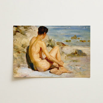 Boy on a Beach - Henry Scott Tuke Art Print / Canvas Rectangular Canvas Print Classical Oil Painting Nude Male Scott Tuke Cornish Art,