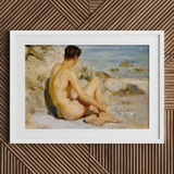 Boy on a Beach - Henry Scott Tuke Art Print / Canvas White Framed Beach Scene Painting Man Sand Scott Tuke Cornish Art, Body’s Mute