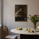 Boy Bitten by a Lizard - Caravaggio Art Print / Canvas Framed Painting Woman Soft Drapery Dark Tones Delicate, Italian Baroque Shock, Stone