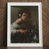 Boy Bitten by a Lizard - Caravaggio Art Print / Canvas Framed Reproduction Classical Painting Young Woman Dark Curly, Italian Baroque