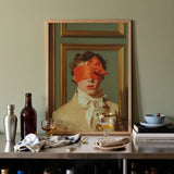 Boy Next Door - 18th Century Gay Erotica Art Print / Canvas Framed Portrait Person Curly Hair Orange Blindfold Cream-colored Gay Erotica