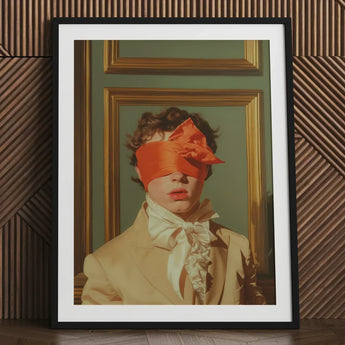 Boy Next Door - 18th Century Gay Erotica Art Print / Canvas Framed Portrait Person Curly Hair Orange Blindfold Cream-colored, Silence,