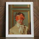 Boy Next Door - 18th Century Gay Erotica Art Print / Canvas Framed Portrait Person Curly Hair Orange Satin Blindfold, Silence, a Figure