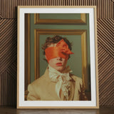 Boy Next Door - 18th Century Gay Erotica Art Print / Canvas Framed Portrait Person Curly Hair Orange Satin Blindfold, Silence, a Figure