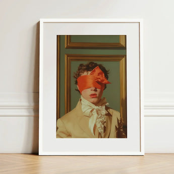 Boy Next Door - 18th Century Gay Erotica Art Print / Canvas White-framed Portrait Young Man Beige Suit, Silence, a Figure Poised, Prints