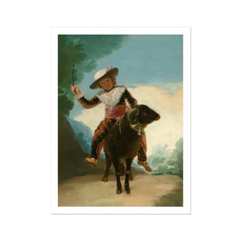 Boy on a Ram - Francisco De Goya Romanticism Art Print / Canvas Person Historical Clothing Rides Dark Horse Staff Francisco Goya