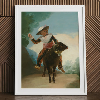 Boy on a Ram - Francisco De Goya Romanticism Art Print / Canvas White-framed Classical Painting Child Ornate Attire Dark, Goya’s Prints