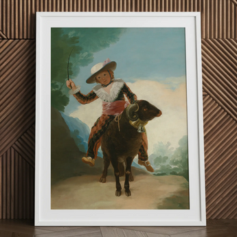 Boy on a Ram - Francisco De Goya Romanticism Art Print / Canvas White-framed Print Classical Painting Child Ornate Attire Dark Francisco