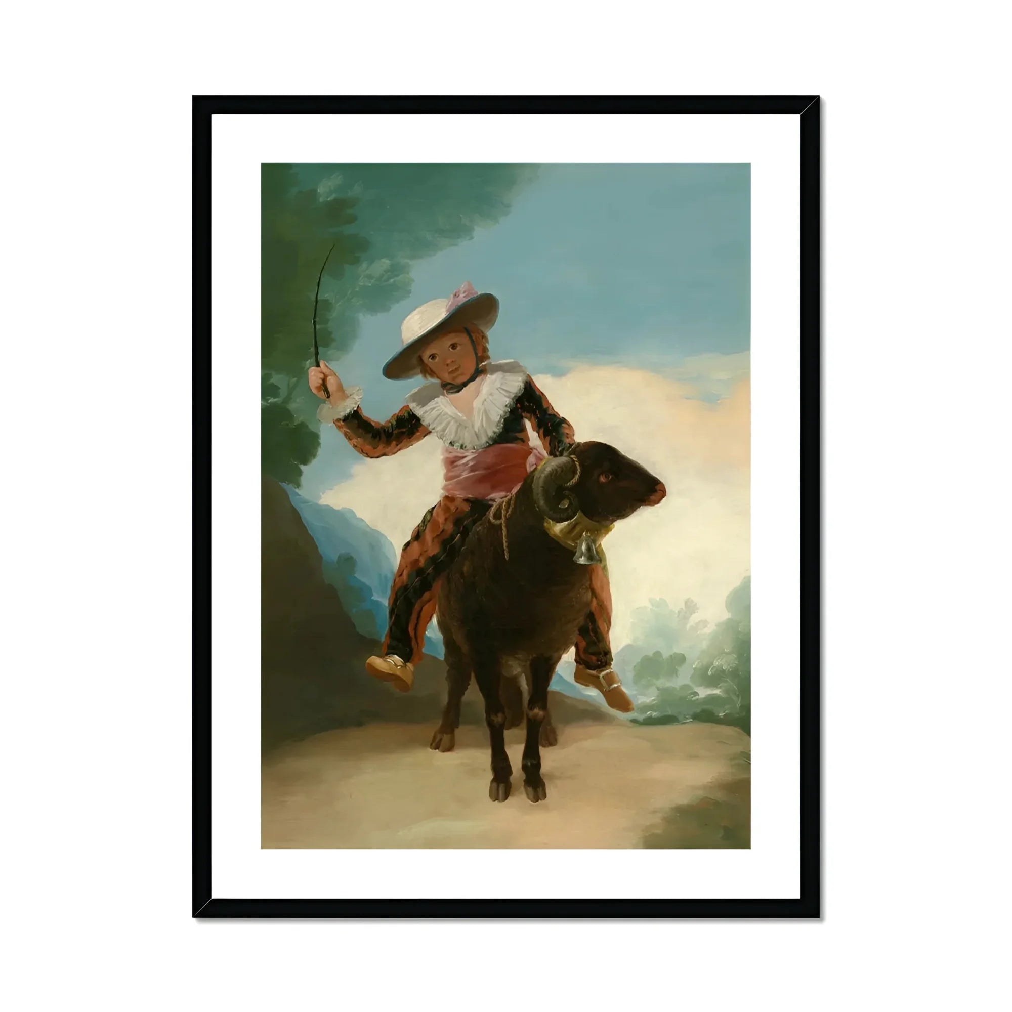 Boy on a Ram - Francisco De Goya Romanticism Art Print, Person Hat Rides Donkey Stick