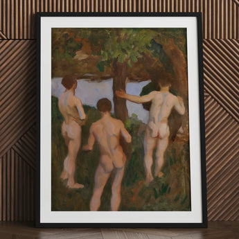 Boys on the Beach - Károly Ferenczy Fine Art Print / Canvas Black Framed Artwork Three Nude Figures, Mythic Punctuation, Silent, Ferenczy’s