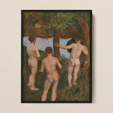 Boys on the Beach - Károly Ferenczy Fine Art Print / Canvas Black-framed Painting Three Nude Figures Outdoor Rendered Impressionistic