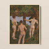 Boys on the Beach - Károly Ferenczy Fine Art Print / Canvas Framed Oil Painting Three Nude Figures Wooded Rendered Ferenczy Fine Art,
