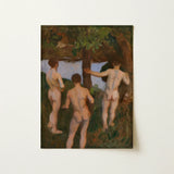 Boys on the Beach - Károly Ferenczy Fine Art Print / Canvas Oil Painting Three Nude Figures Wooded Rendered Impressionistic, Mythic