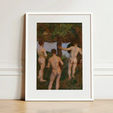 Boys on the Beach - Károly Ferenczy Fine Art Print / Canvas White-framed Classical Painting Three Nude Figures, Mythic Punctuation, Silent,