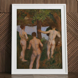 Boys on the Beach - Károly Ferenczy Fine Art Print / Canvas White Framed Painting Three Nude Figures, Mythic Punctuation, Silent,