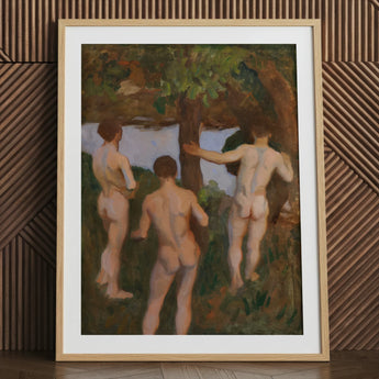 Boys on the Beach - Károly Ferenczy Fine Art Print / Canvas Wooden Framed Artwork Three Nude Figures Ferenczy Fine Art, Mythic Punctuation,