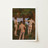Boys on the Beach - Károly Ferenczy Fine Art Print / Canvas Framed Reproduction Classical Painting Three Nude Figures Outdoor, Mythic