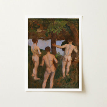 Boys on the Beach - Károly Ferenczy Fine Art Print / Canvas Framed Reproduction Classical Painting Three Nude Figures Outdoor, Mythic