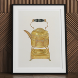 Brass Kettle - Frank M. Keane 1930s Kitchen Art Print, 24x32’’ / 61x81cm / Unframed, Ornate Golden Teapot Stand