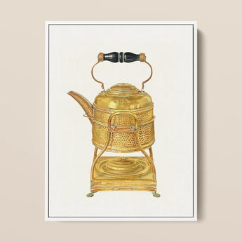 Brass Kettle - Frank M. Keane 1930s Kitchen Art Print / Canvas, 12x16’’ / 31x41cm / White Frame, Posters Prints & Visual Artwork, Toby Leon