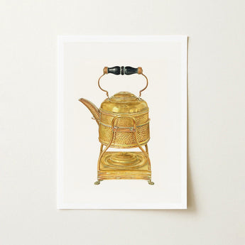 Brass Kettle - Frank M. Keane 1930s Kitchen Art Print / Canvas Golden Hammered Tea Black Wooden Handle Decorative, Prints