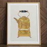 Brass Kettle - Frank M. Keane 1930s Kitchen Art Print / Canvas Detailed Watercolor Illustration Vintage Brass Tea Kettle Black Keane