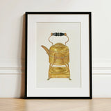Brass Kettle - Frank M. Keane 1930s Kitchen Art Print / Canvas Golden Intricately Hammered Tea Black Wooden Decorative, Prints