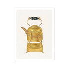 Brass Kettle - Frank M. Keane 1930s Kitchen Art Print, Ornate Brass Teapot Stand Decorative Etched Patterns