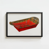 Vibrant Red Hand-painted Wooden Sleigh Intricate Gold Green Mildred Ford’s 1930s Bread Tray, Vintage Kitchen Charm, Art Print