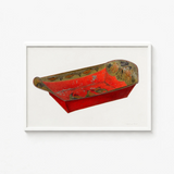Vibrant Red Hand-painted Wooden Sleigh Intricate Gold Green Mildred Ford’s 1930s Bread Tray, Vintage Kitchen Charm, Art Print