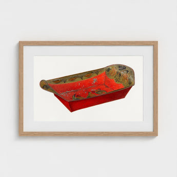 Bread Tray - Mildred Ford 1930s Kitchen Art Print / Canvas Vibrant Red Hand-painted Wooden Dish Ornate Gold Green Ford’s, Vintage Charm,