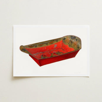 Bread Tray - Mildred Ford 1930s Kitchen Art Print / Canvas Vibrant Red Hand-painted Wooden Sleigh Intricate Floral Fruit Ford’s, Vintage