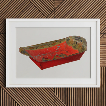 Bread Tray - Mildred Ford 1930s Kitchen Art Print / Canvas Vibrant Red Hand-painted Wooden Sleigh Intricate Floral Bird Mildred Ford’s