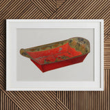 Bread Tray - Mildred Ford 1930s Kitchen Art Print / Canvas Vibrant Red Hand-painted Wooden Sleigh Intricate Floral Bird Ford’s, Vintage