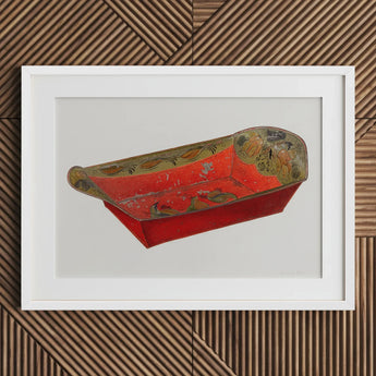Bread Tray - Mildred Ford 1930s Kitchen Art Print / Canvas Vibrant Red Hand-painted Wooden Sleigh Intricate Floral Bird Ford’s, Vintage