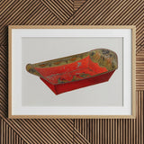 Bread Tray - Mildred Ford 1930s Kitchen Art Print / Canvas Vibrant Red Hand-painted Wooden Sleigh Intricate Green Gold Ford’s, Vintage