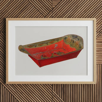 Bread Tray - Mildred Ford 1930s Kitchen Art Print / Canvas Vibrant Red Hand-painted Wooden Sleigh Intricate Green Gold Ford’s, Vintage