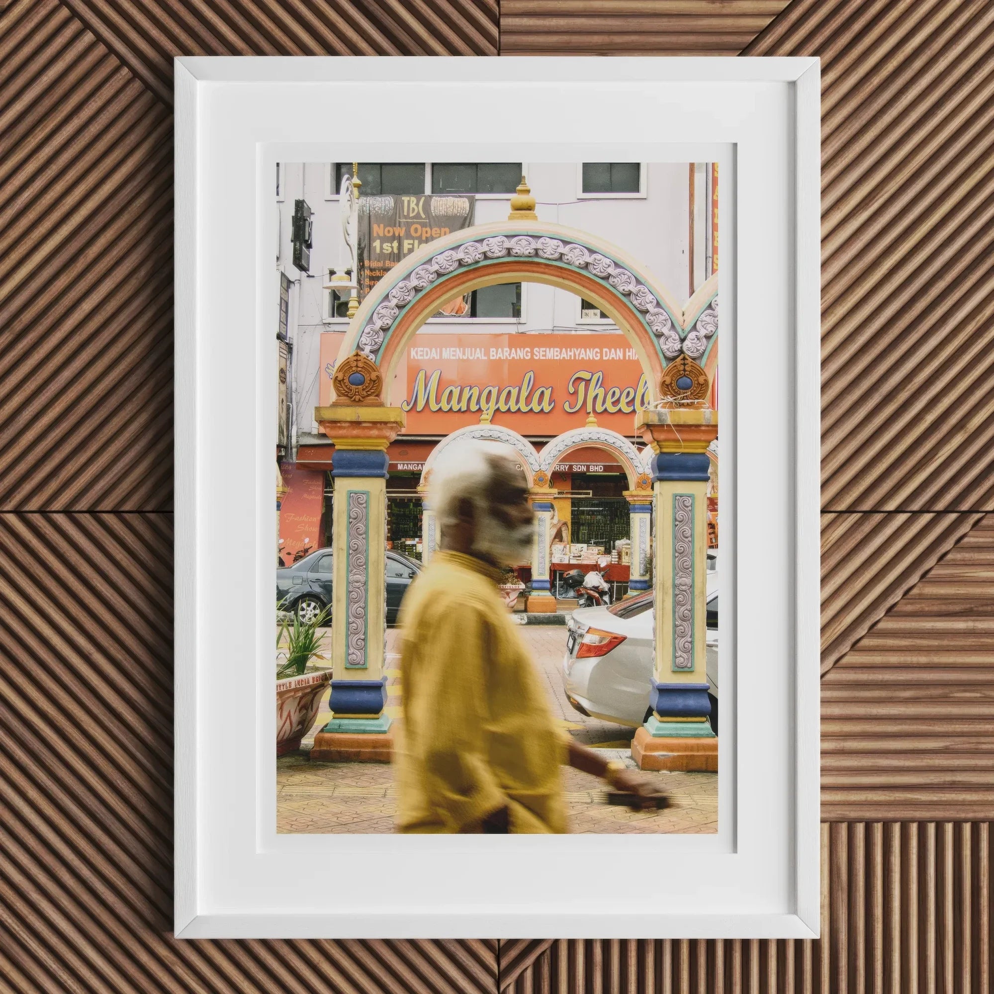 Brickfields - Kuala Lumpur Street Photography Art Print, 18x24’’ / 46x61cm / Unframed, Framed Photograph Person Yellow Clothing Past Ornate