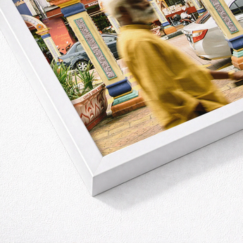 White Framed Photograph Man Motion Mustard-yellow Shirt Ornate Kuala Lumpur Street Photography, Arresting, Art Print