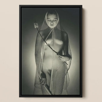 The Bride - Max Dupain Art Print / Canvas Black-framed Black-and-white Photographic Woman Draped Fine Mesh Wide-mesh Fishing Net, Drapes,